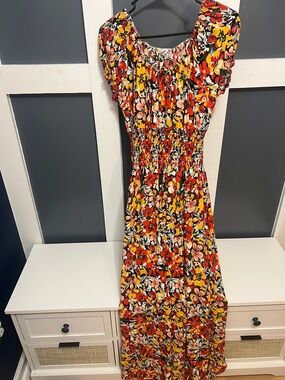 Women's Floral Maxi Dress in Red and Yellow